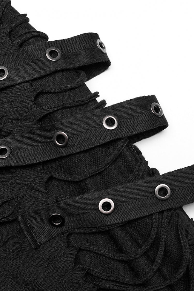 Men's Gothic Loose Pants with Horizontal Striped Ripped Distressed Detailing