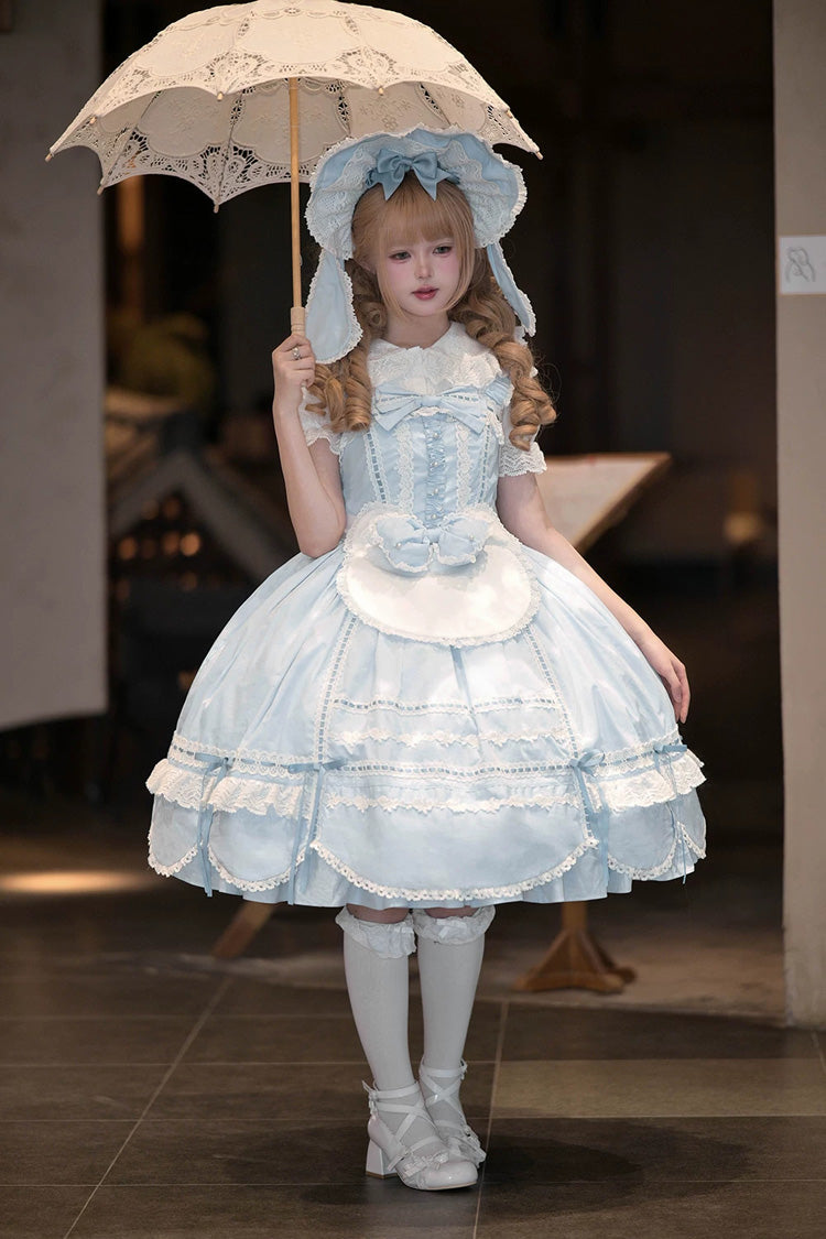 Cotton Sleeveless Lace-Trimmed Sweet JSK with Bow Details