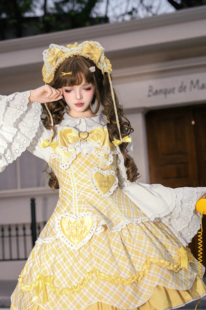Golden Multi-Layer Printed Ruffled Bow Plus-Size Princess Dress Set