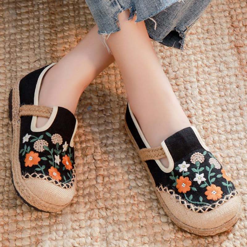 Vintage Blumen Canvas Flache Schuhe