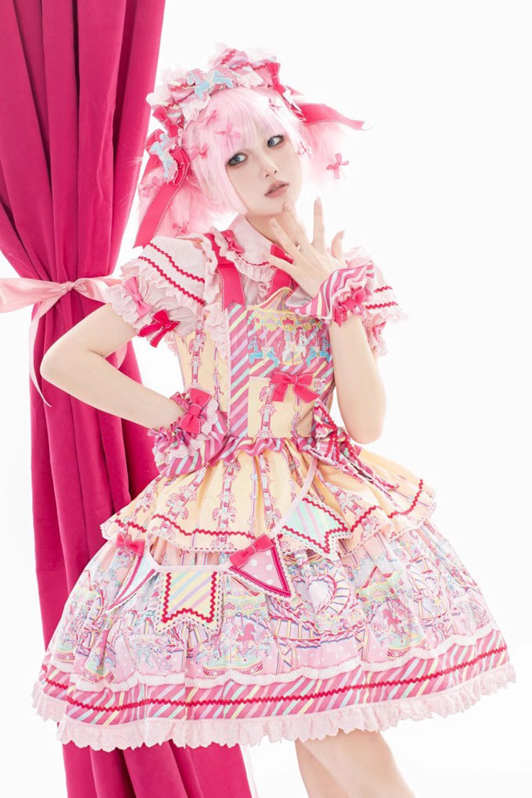 Candy Park Pattern Ruffle Bow Sweet Lolita JSK in Yellow Pink