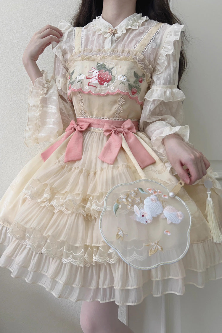 Moon Rabbit Ruffle Embroidery Cardigan Jsk - Sweet Lolita Bowknot