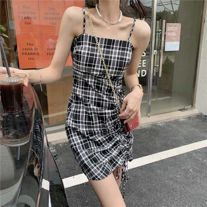 Slip Lattice Drawstring Size Plus Dress Set