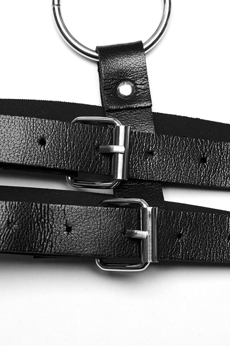 Steampunk Harness with Double Shoulder Straps and Metal Rings for Her