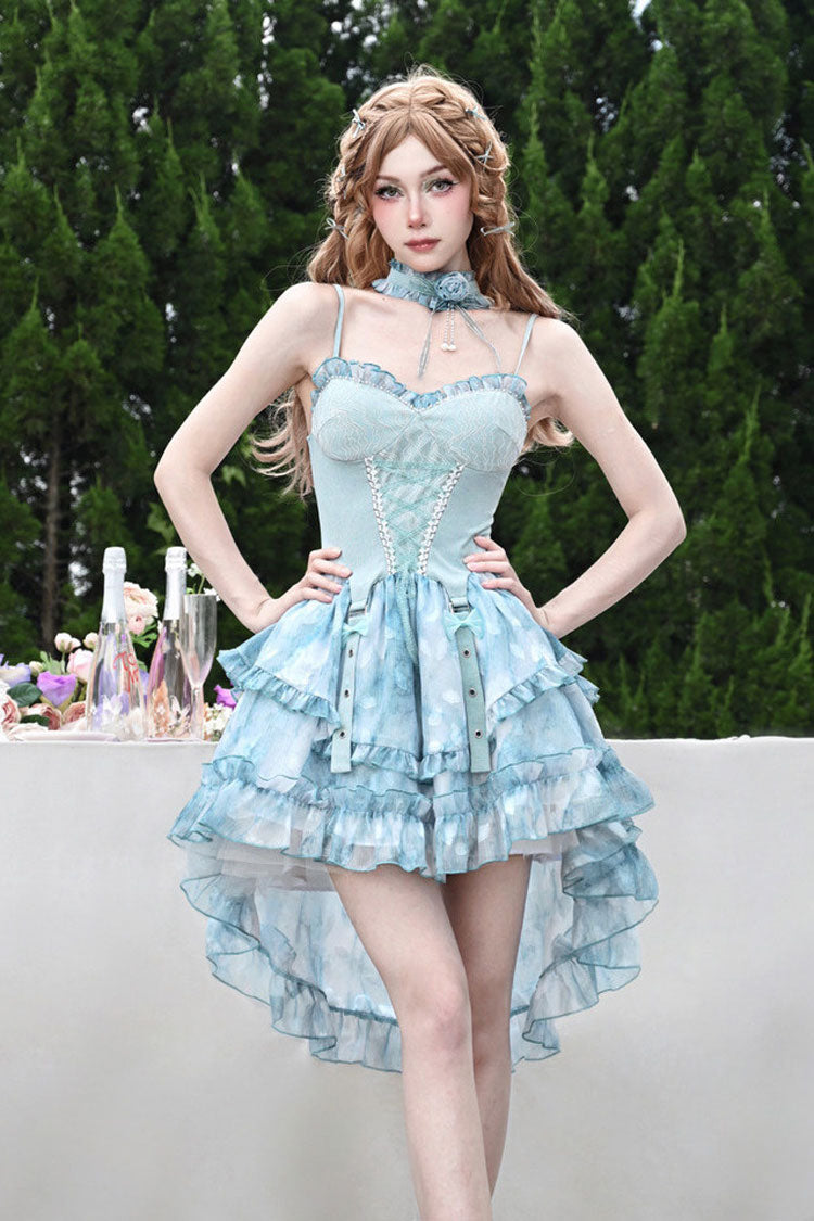 Tie-Dyed Train JSK with Double Ruffle Bow and Lace