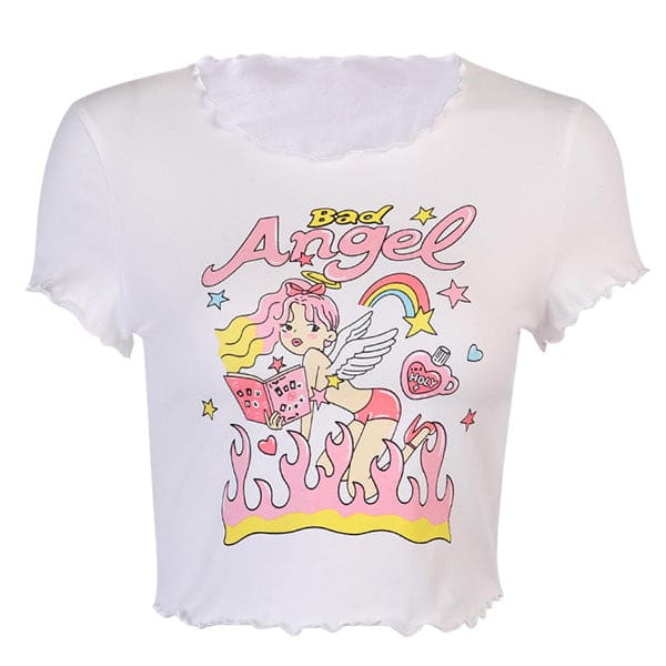 Cartoon Angel Girl Crop Top - Tops