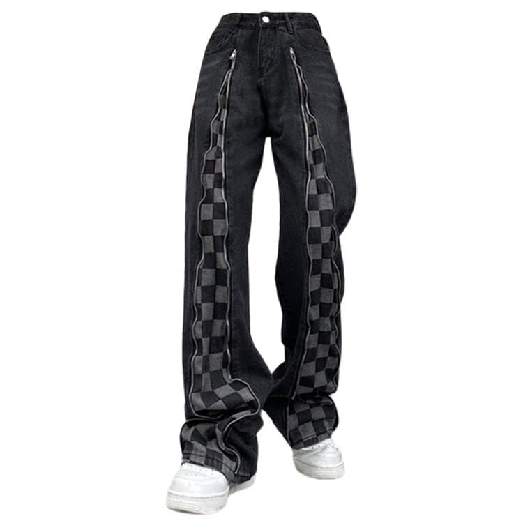 Casual Checker Jeans - S / Black - Jeans