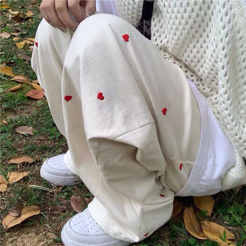 Casual Red Hearts Pants - Pants