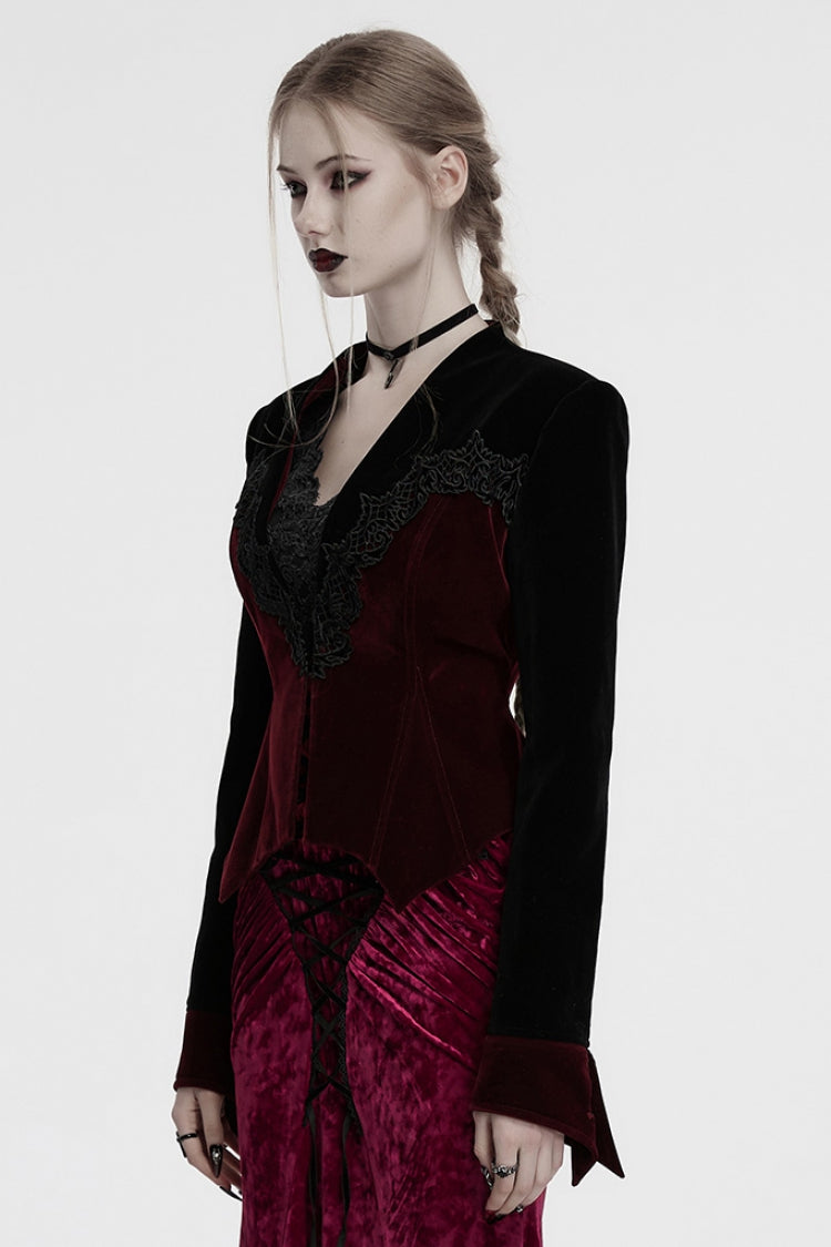 Floral Embroidery Lace-Up Gothic Jacket for Women