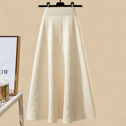 Set Skirt Cable Sweater Pills Decor Knit