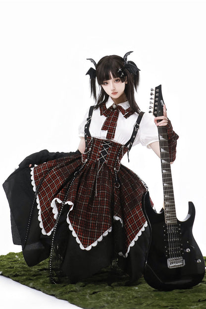 Soul Mantra Plaid Sweet Lolita Strap Dress - Noir