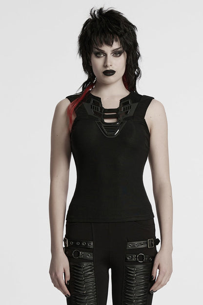 Plunging Mesh Punk Vest with Stitching