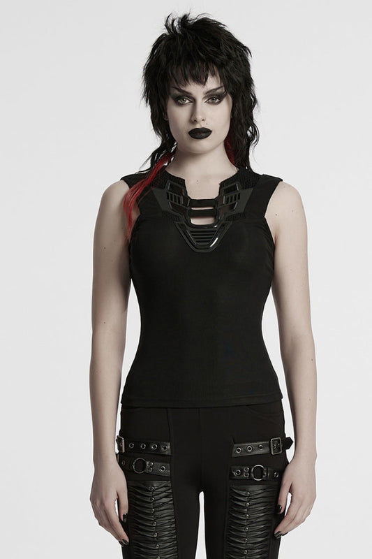 Plunging Mesh Punk Vest with Stitching