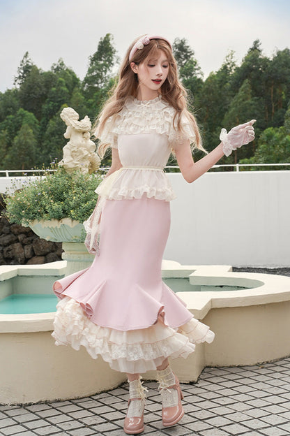 Rose Multi-Tier Ruffle Sweet Lolita Mermaid Gown - Love Diary