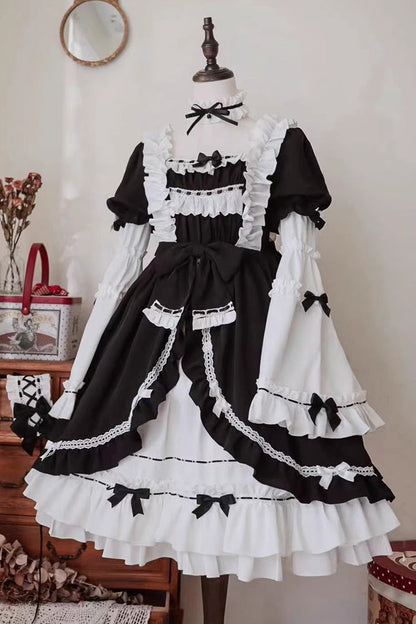 Hime Sleeves Gothic Princess Dress with Multi-Layer Ruffled Cardigan and Bow