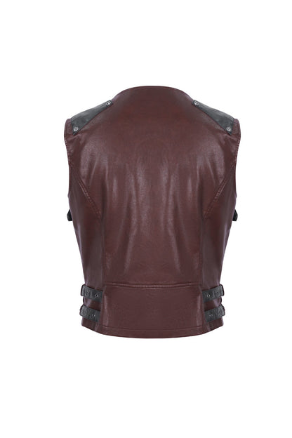 Crimson Studded Faux Leather Men's Punk Vest