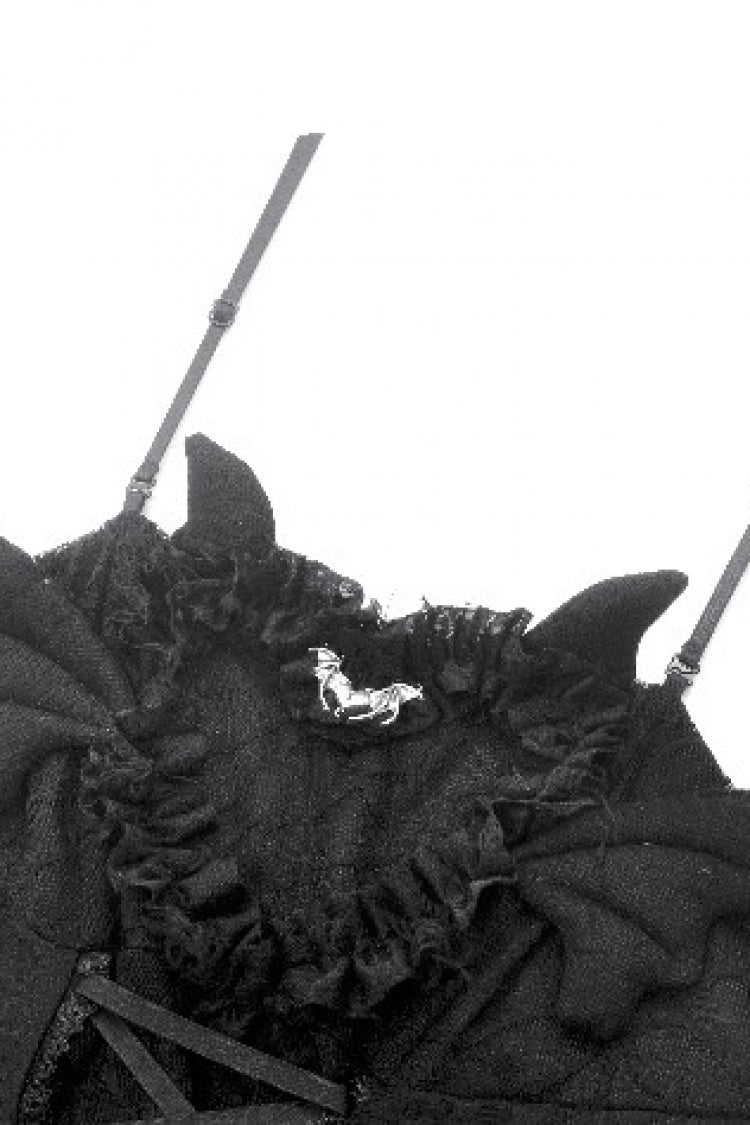 Pleated Dark Demon Slip Dress with Corset Lacing - NoirEdge