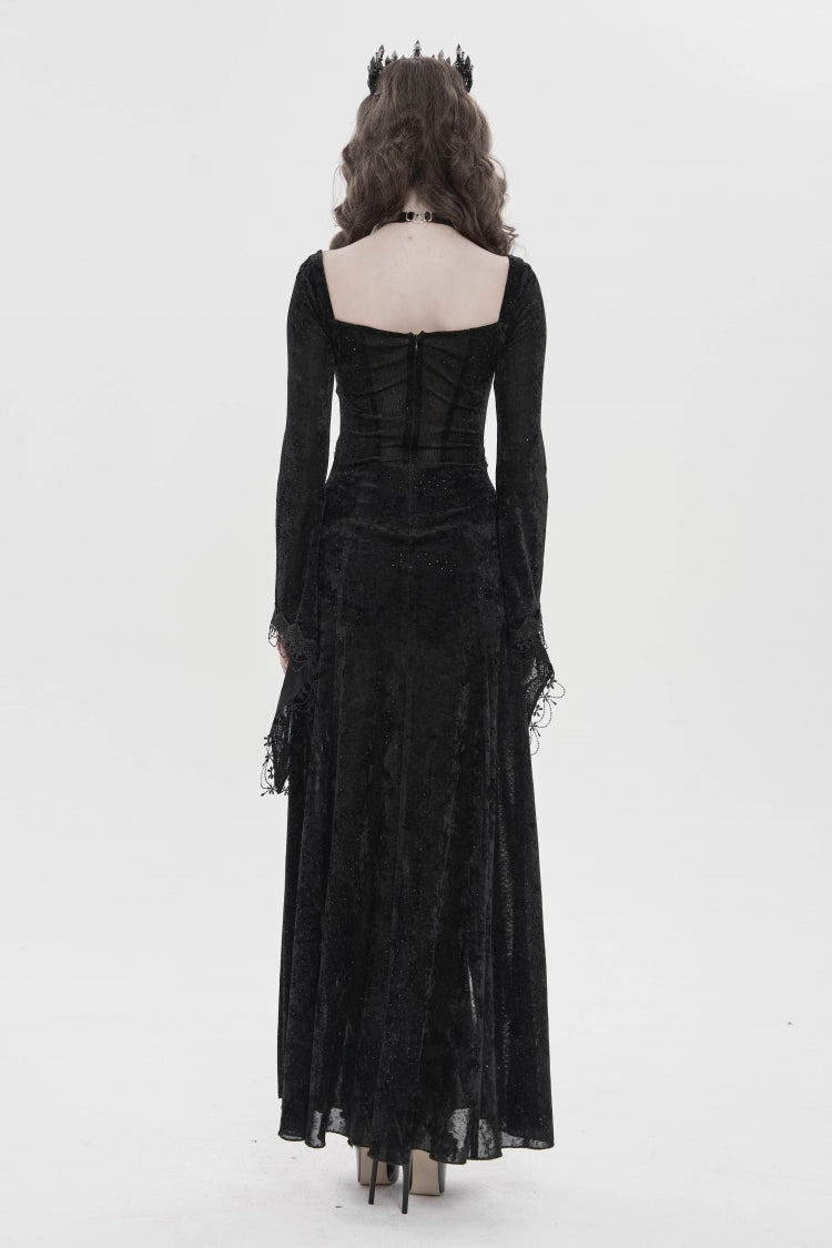 Halterneck Trumpet Sleeve Hanayome Lace Lace-Up Slim Chain Gothic Dress Plunging Split Maxi