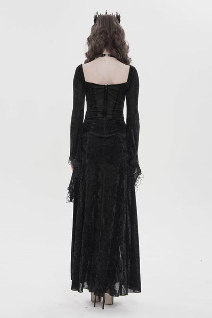 Halterneck Trumpet Sleeve Hanayome Lace Lace-Up Slim Chain Gothic Dress Plunging Split Maxi
