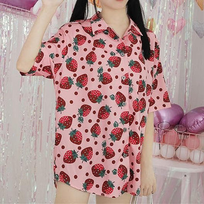 SpreePicky Rosa Kawaii Erdbeerbluse S12690