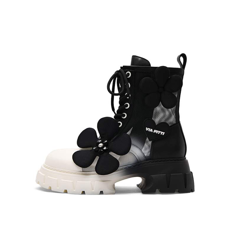 Gradient Color Floral Mesh Platform Boots