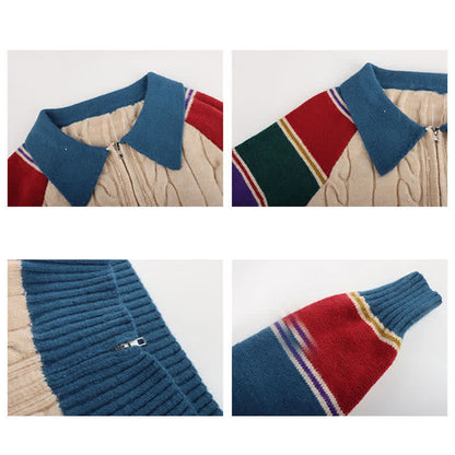 Stripe Set Sweater Colorblock Cardigan Pants