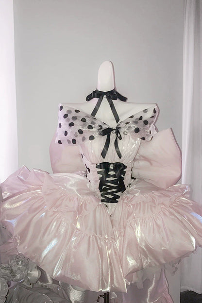Rose Polka Coronation Sleeveless Printed Ruffle Bow Back Corset Lace Princess Gown