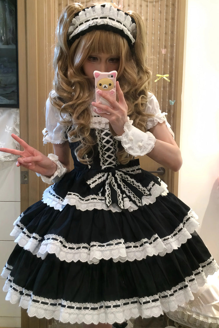 Maiden Heart Triple-Layered Ruffle Bowknot Lace Sweet Lolita Jsk Dress