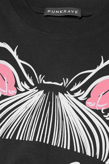 Punk Tee with Faceless Cat-Ear Girl Graphic - Oversized