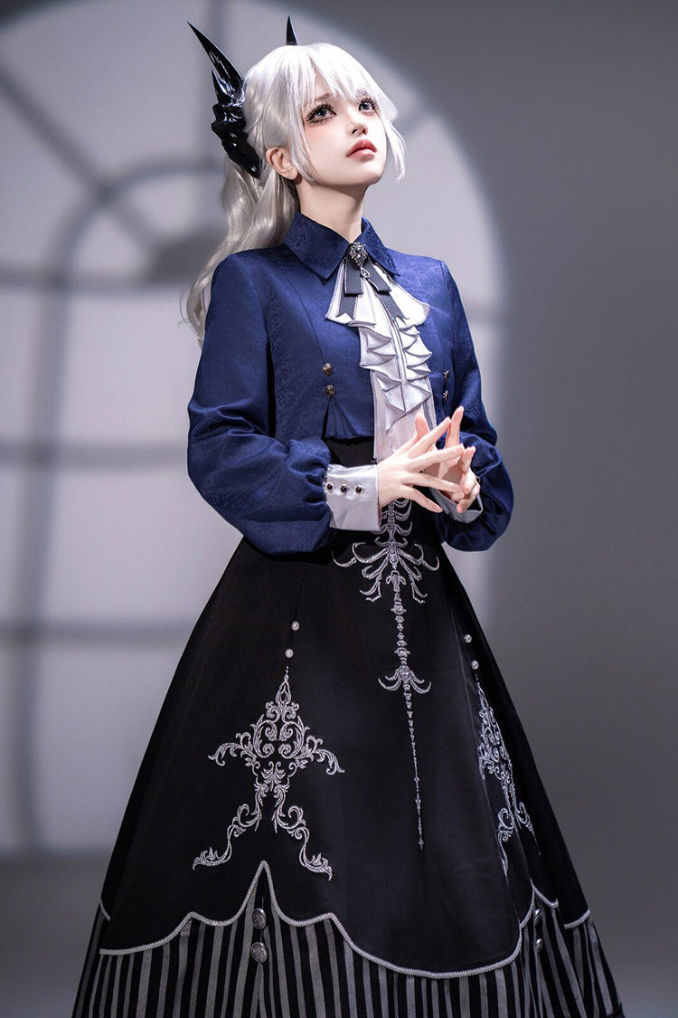 Embroidered Gothic Vintage Jumper Dress Set - Black