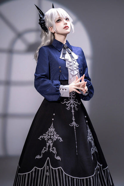 Embroidered Gothic Vintage Jumper Dress Set - Black