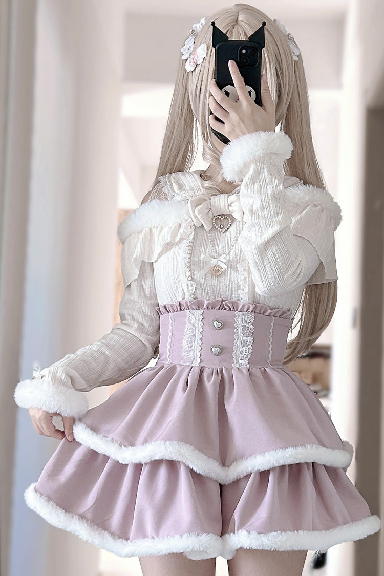 Pink Double-Layer Ruffle Lace Japanese Skirt