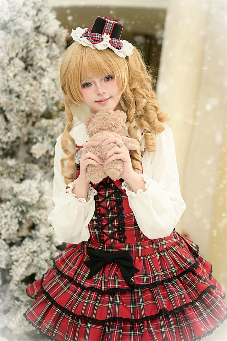 Velvet Cake Printed Ruffled Bow Lace-Up Gothic Elegant Lolita JSK