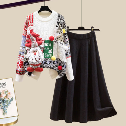 Skirt Colorblock Christmas Knit Sweater