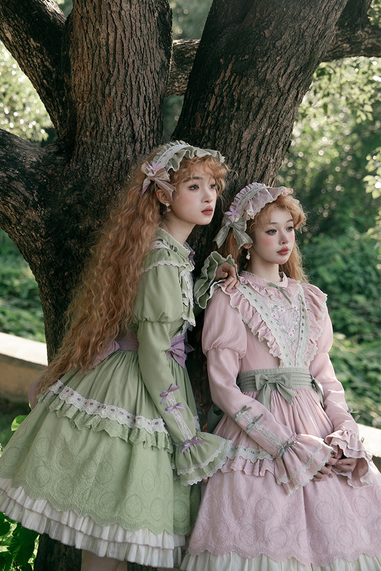 Emerald Multi-Layer Embroidered Bow Lolita Dress - Solitary Orchid