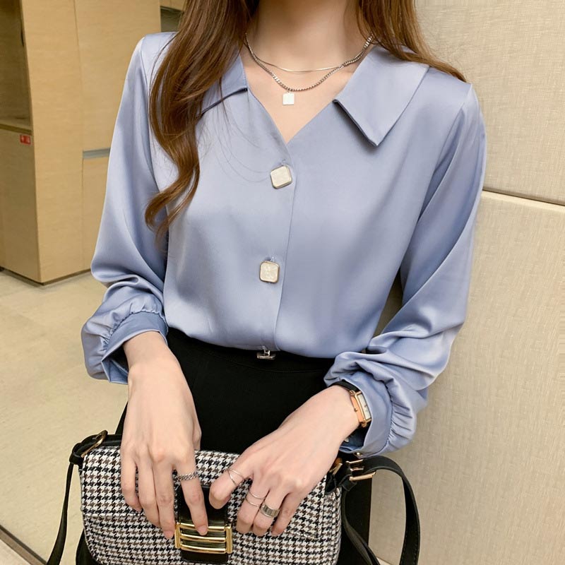 Elegant V-Neck Buckle Loose Shirt