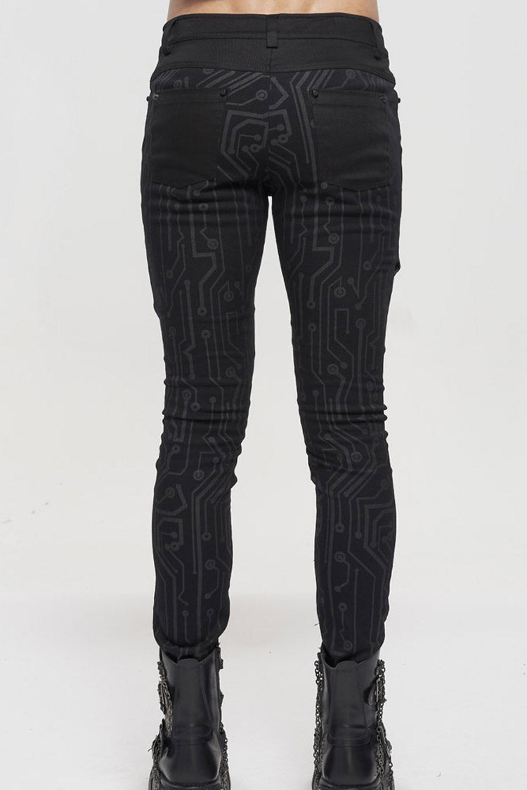 Mens Asymmetric Trousers with Circuit Print