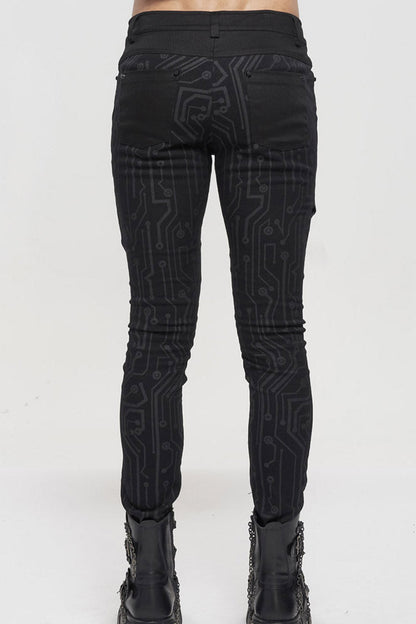 Mens Asymmetric Trousers with Circuit Print