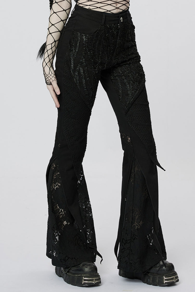 Slim Gothic Flared Pants with Lace Embellishments