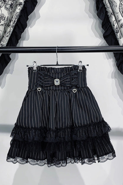 Triple-Layer Printed Ruffled Bow Lace Skirt Three Colors