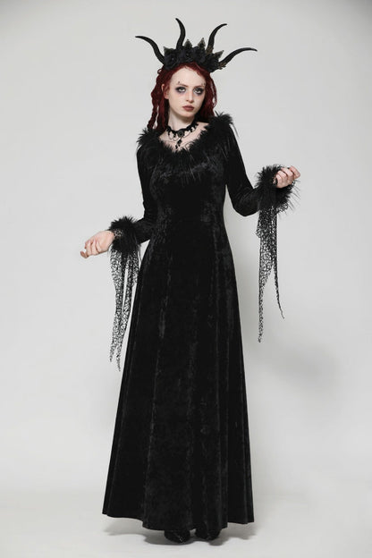 Long Sleeve Velvet Lace Gothic Maxi Wedding Dress