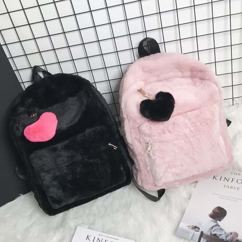 Sac à dos zippé en velours avec motif cœur