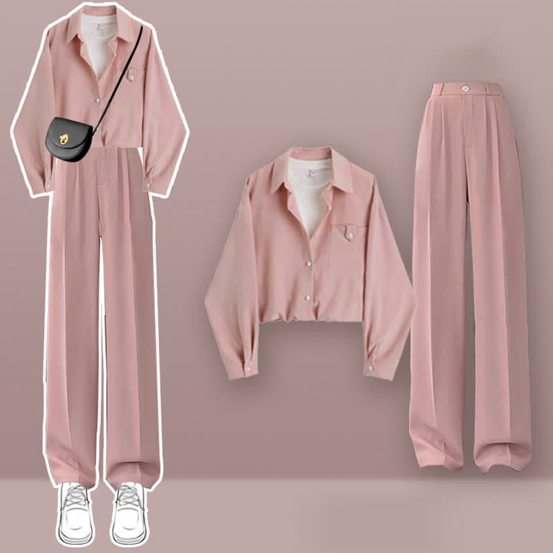 Chemise à revers rose et pantalon de costume décontracté