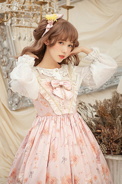 Rose Miss Sunflower Sleeveless Print Ruffle Bow Sweet Lolita JSK Dress