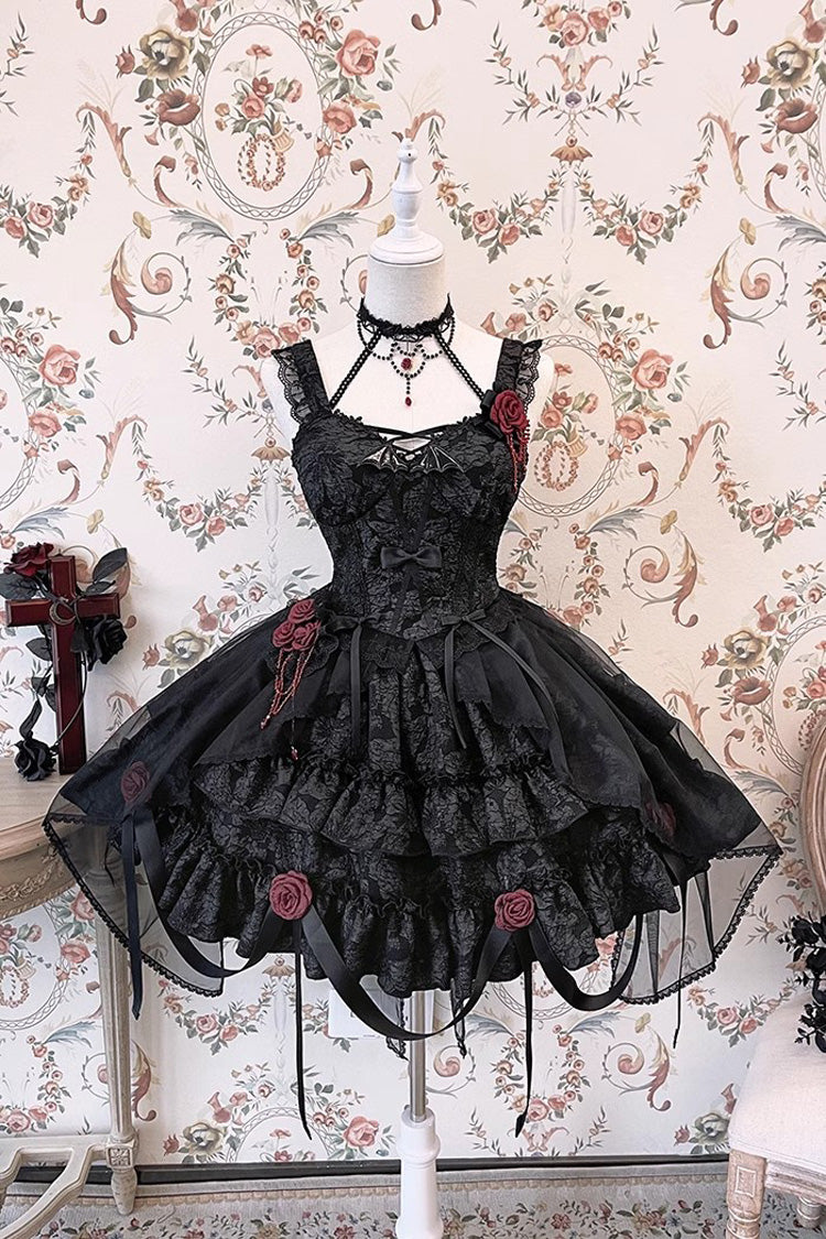 Weeping Rose Double-Layer Ruffle Embroidered Bow Lace Gothic Ballet Set