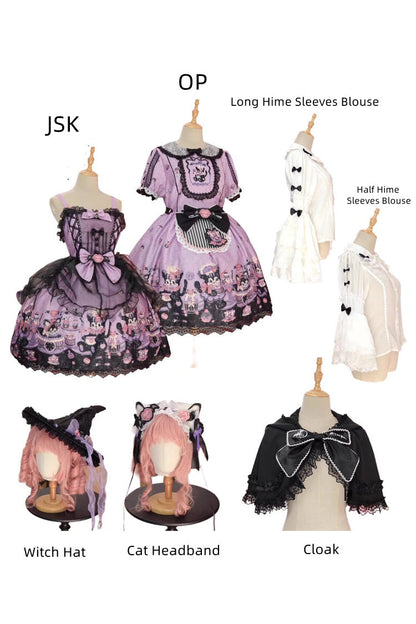 Purple Printed Gothic Lolita JSK Dress with Bowknot Lace and Ruffle