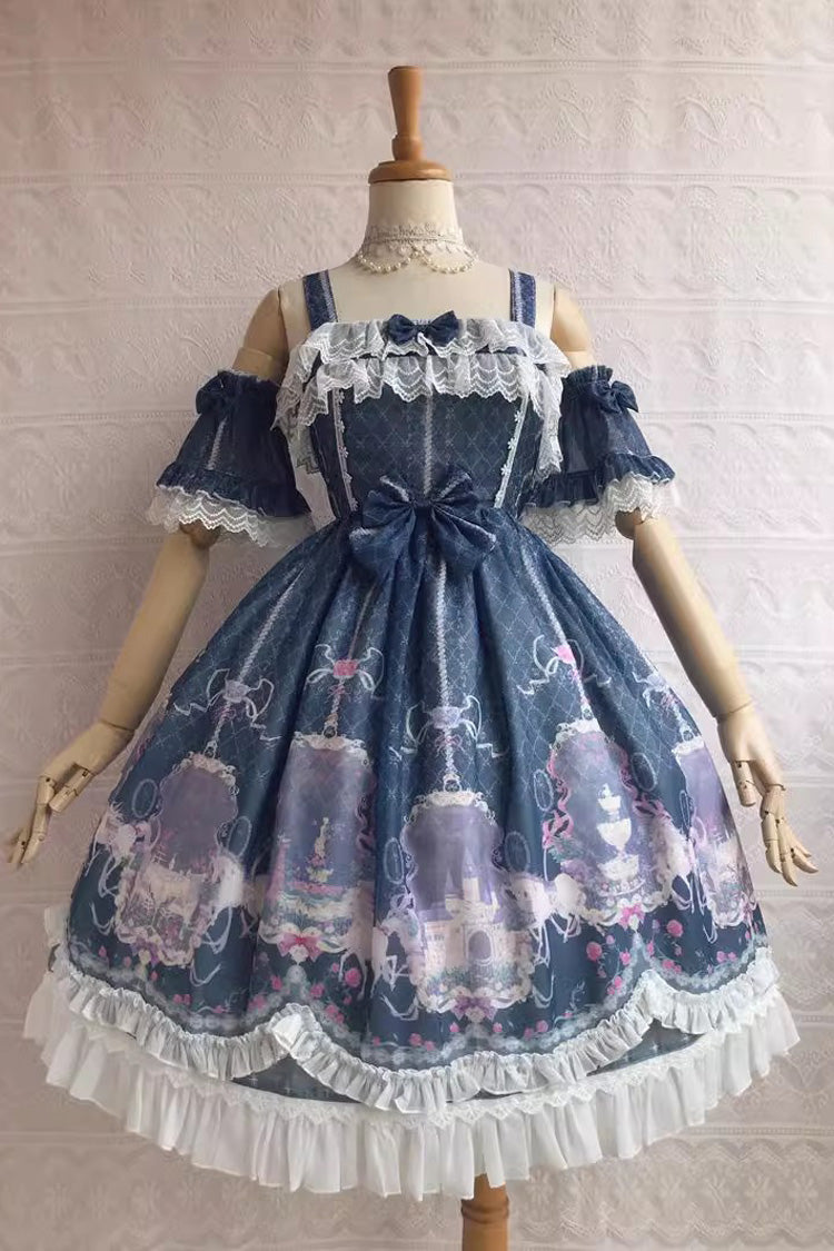 Sweetie Violet Unicorn Print Ruffle Jsk Dress - Secret Garden Lolita
