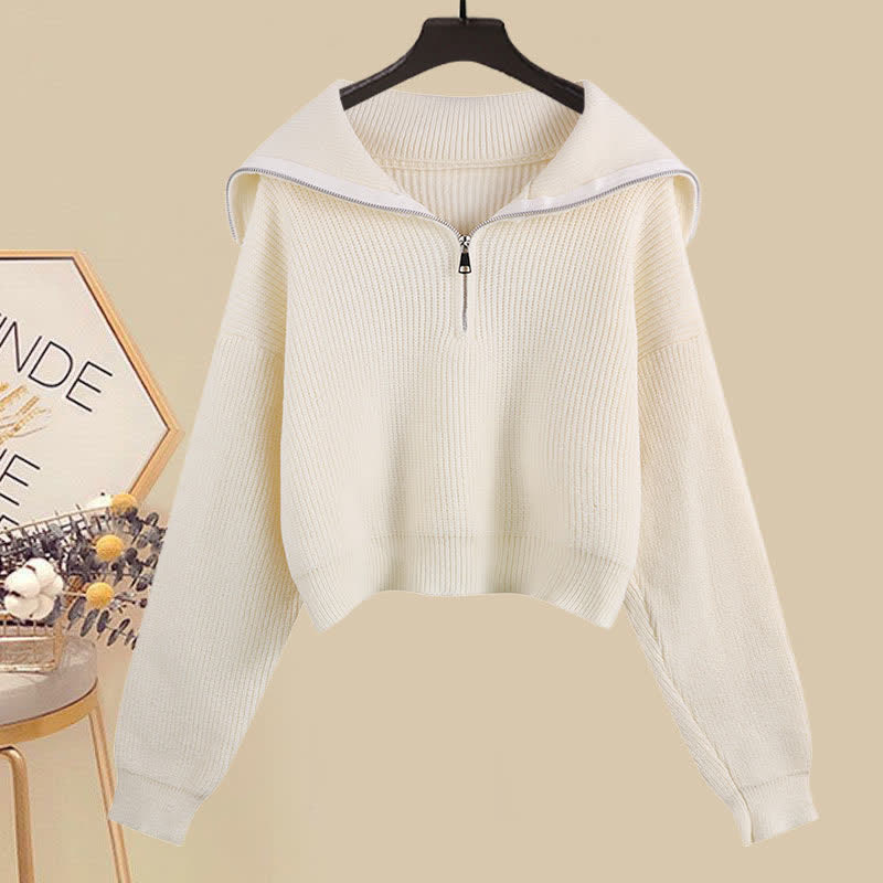 Set Collar Casual Sailor Sweater Pants Zipper