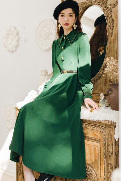 Navy Vintage Classic Lolita Dress with Lapel Collar and Long Sleeves
