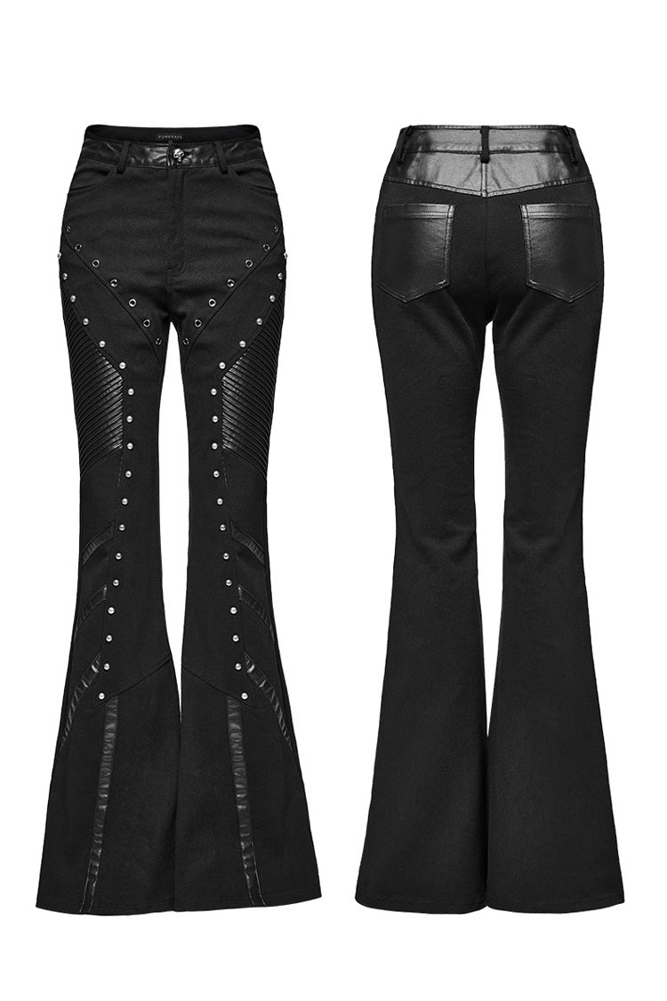 Punk Flared Trousers with Mesh and Metal Studs